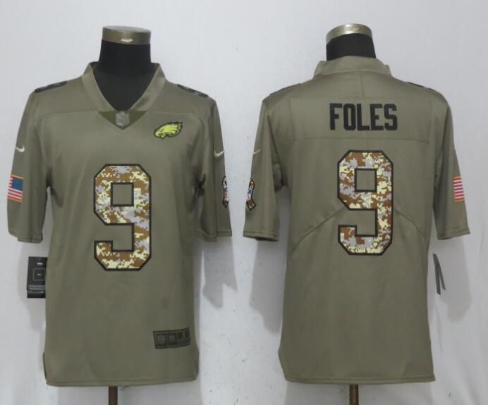 Men Philadelphia Eagles #9 Foles Olive Camo Carson Salute to Service Nike Limited NFL Jerseys